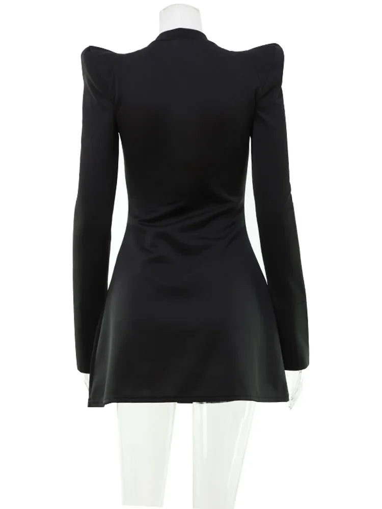 Elegant Women's Mini Dresses Solid Sexy Bodycon Slim Fit Hollow Out Regular Long Flare Sleeve A Line Trend Casual Female
