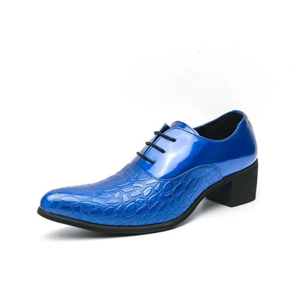 Luxury Wedding Dress Men High Heel Shoes Design Blue Man Patent Leather Shoes Party Men Pointed Toe Formal Shoes Zapatos Oxfords