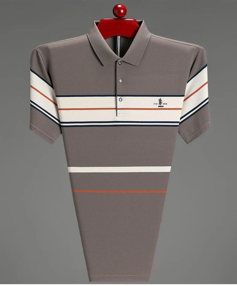 Luxury men's short sleeved polo shirt summer fashion hot selling striped top badge original design golf casual business T-shirt