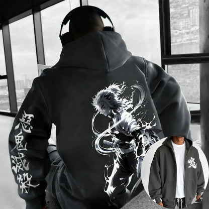 Anime Rengoku Kyoujurou Printed Zipper Hoodie Autumn/Winter  Men's and Women's Casual Sports Sports Shirt Top