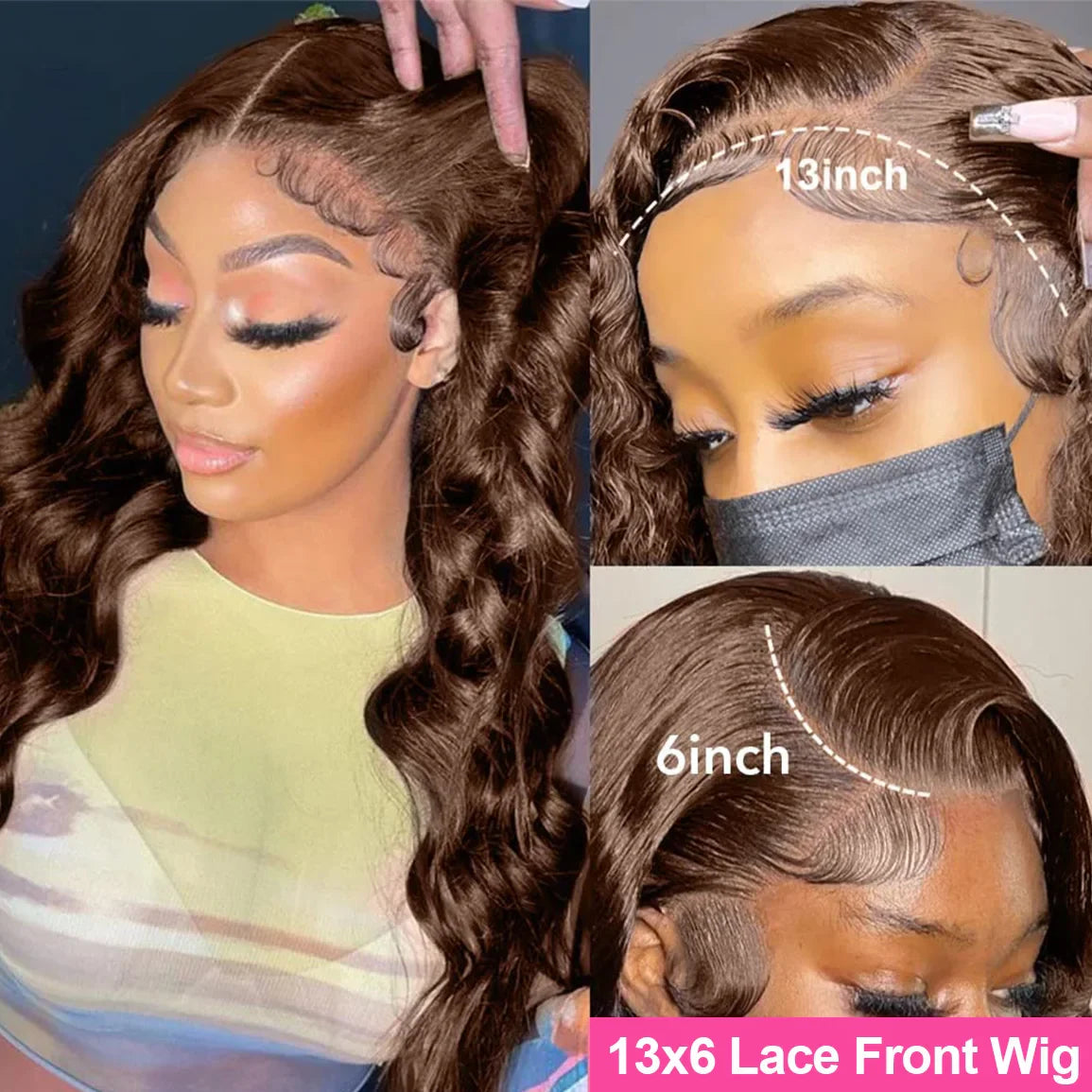 200 Density 30 38Inch Chocolate Brown Body Wave Human Hair Wigs Brazilian 13x6 HD Lace Frontal Wigs #4 Color 13x4 Lace Front Wig