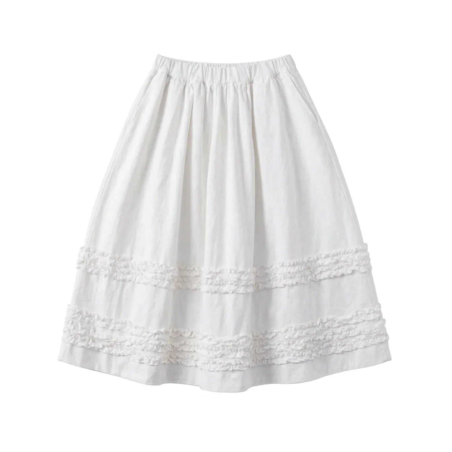 Artistic ruffled half skirt for women, imakokoni 2026 spring forest style white midi skirt, versatile 265387