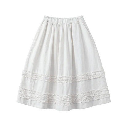Artistic ruffled half skirt for women, imakokoni 2026 spring forest style white midi skirt, versatile 265387
