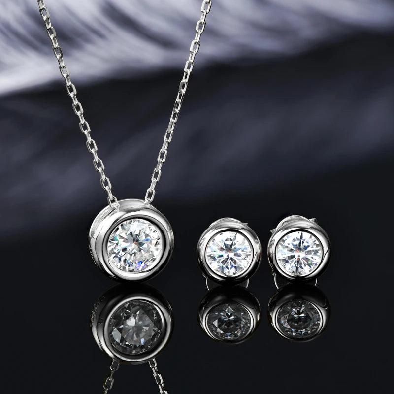 Real 3ctw. D Color Moissanite Jewelry Set 925 Silver 18k Gold Plated Pendant Necklace Stud Earrings Set for Women Men Gift