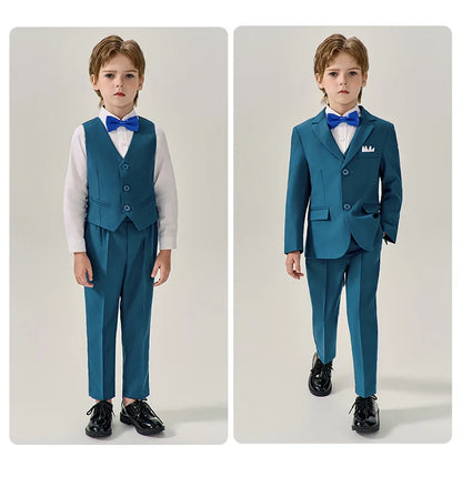 Prince Kids Green Jakcet Vest Pants Bowtie Piano Party Dress Boys Wedding Ceremony Photograph Suit Children Performance Costume