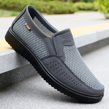 Men's Summer Mesh Breathable Slip-On Casual PU Driving Sandals Low-Top Round-Toe Slip-On Shoes with Textile Inner Sole
