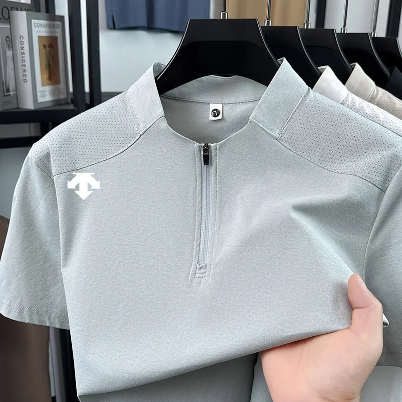 original spring men's Short sleeves polo shirt stand collar minimalist exercise t-shirt fashion leisure Mesh breathable men wear
