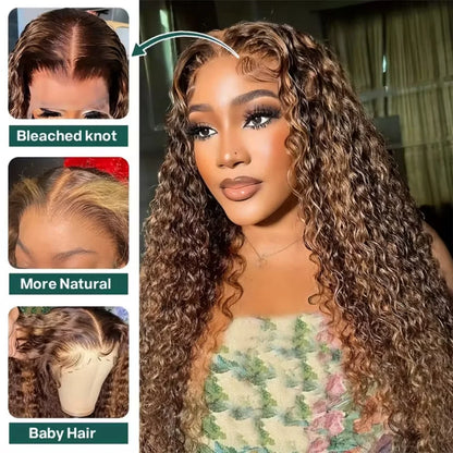 30 Inch Curly Highlight Ombre Lace Front Wig Human Hair Wigs Colored Deep Wave 13X6 Hd Lace Frontal Wig Pre Plucked 250 Density