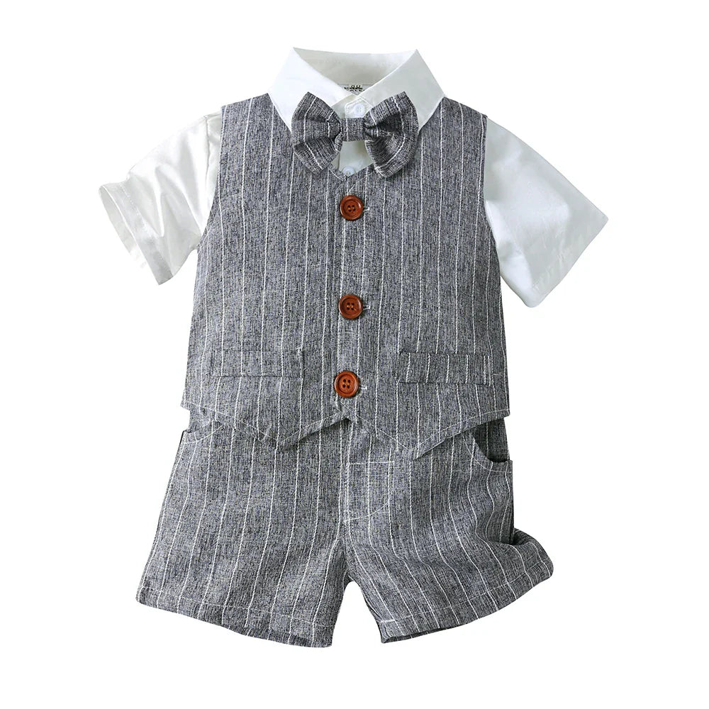 1-7T Kids Gentleman Sets Baby Boy Formal Anniversary Dress Toddler Party Suit White Shirt with Bow Tie+Vest+Trousers Clothing