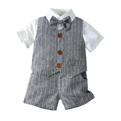 1-7T Kids Gentleman Sets Baby Boy Formal Anniversary Dress Toddler Party Suit White Shirt with Bow Tie+Vest+Trousers Clothing