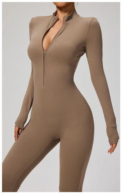 Zipper Jumpsuit Women Quick Dry Clothing Sportswear Woman Gym Yoga Sport Sets Spandex Nylon Workout Sets Women Tracksuit