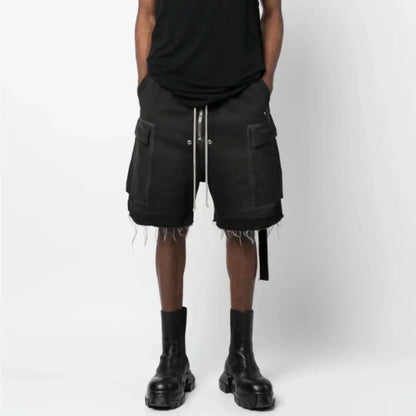 Gothic street jeans with multiple pockets men's shorts wide-legged loose nine-quarter pants knee-length pants loose casual pants