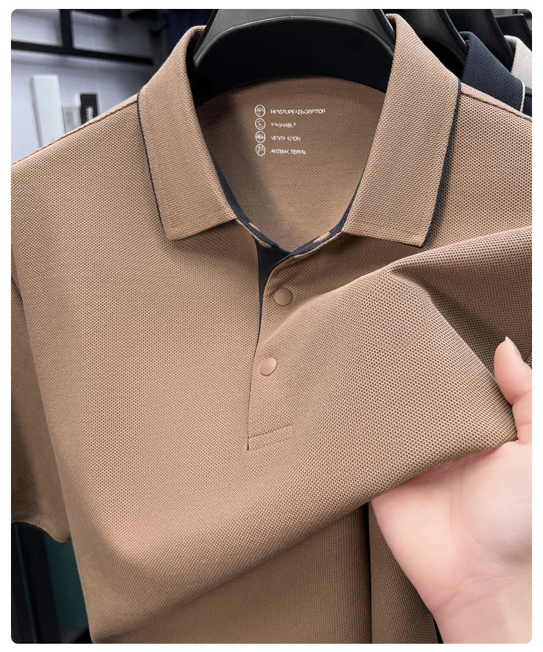 High quality 100% cotton solid color short sleeve polo shirt unique button men summer breathable comfort texture lapel T-shirt