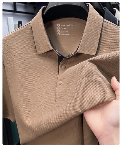 High quality 100% cotton solid color short sleeve polo shirt unique button men summer breathable comfort texture lapel T-shirt