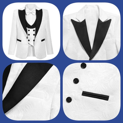 Classic Wedding Suit Set For Boys Slim Fitting Tuxedo Suits Blazer Vest Pants Bow-Tie 4PCS Graduation Piano Costume Dress wear