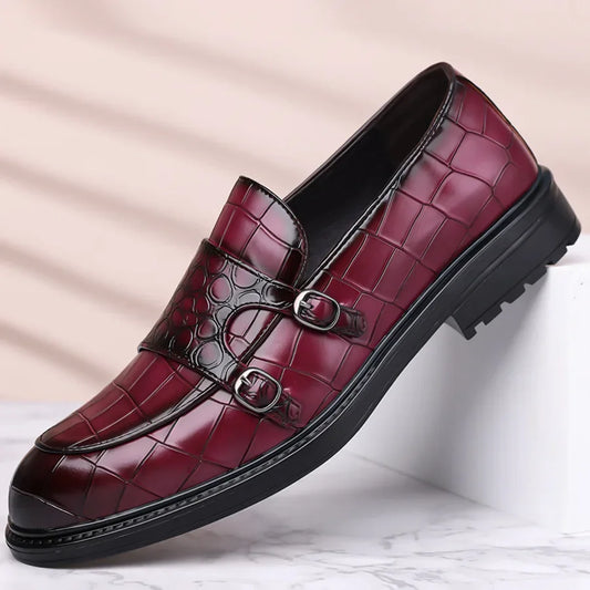 Classic Leather Men's Loafer Shoes Slip-on Double Buckles Green Black Shoes Wedding Party Formal Shoes for Men Zapatillas Male