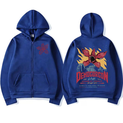 Eddie Munson The Demogorgon Zipper Hoody Men Women Cannibal Flower Monster Print Jacket Pullover Sweatshirt Oversized Streetwear