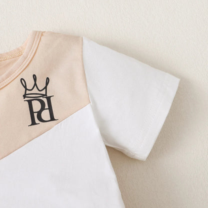 2PCS Handsome Child Boy Clothes Set Color Block Short Sleeve T-shirt+Shorts Fashion Summer Leisure Time Outfit Kid Boy 1-6 Years
