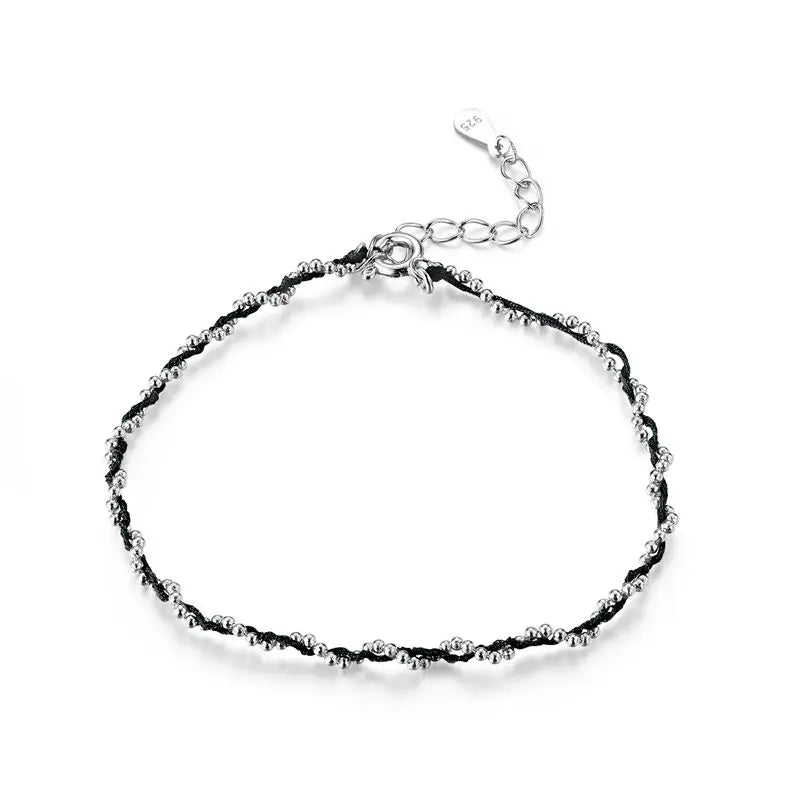 Black and Red Rope Bracelet with 925 Sterling Silver Beads Chain Bracelets for Women 2020 New Year Gift Friendship SCB173