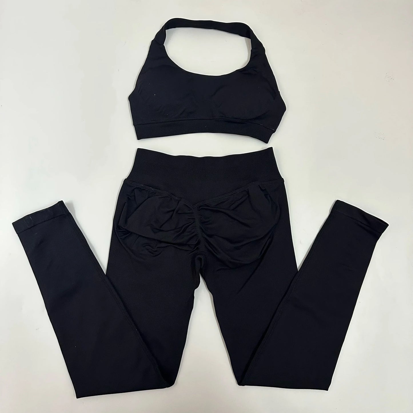 Yoga Leggings Set Women Seamless Yoga Set High Waist Scrunch Butt Legging With Halter Sports Bra Workout Gym Suit