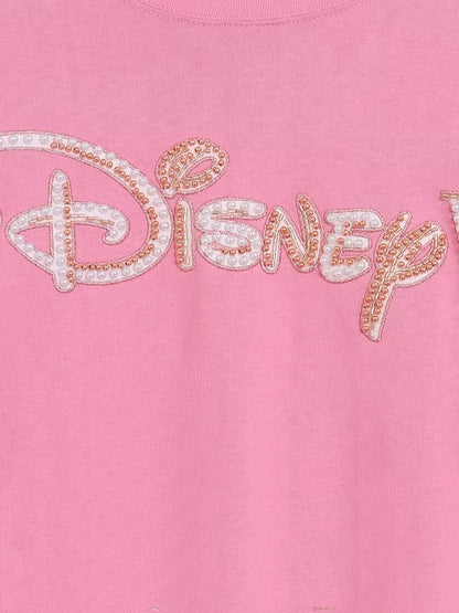 Cartoon Print Embroidery Flares Pearl Pink Sweatshirt Sweet Women Long Sleeve Loose Jumper Tops Female