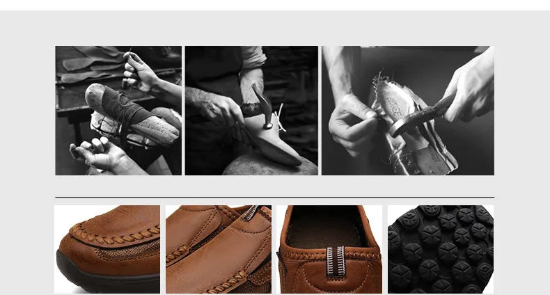 Fashion Leather Men Casual Shoes Retro Mens Loafers Moccasins Breathable Slip on Driving Shoes Mens Walking Sneakers Size 39-48