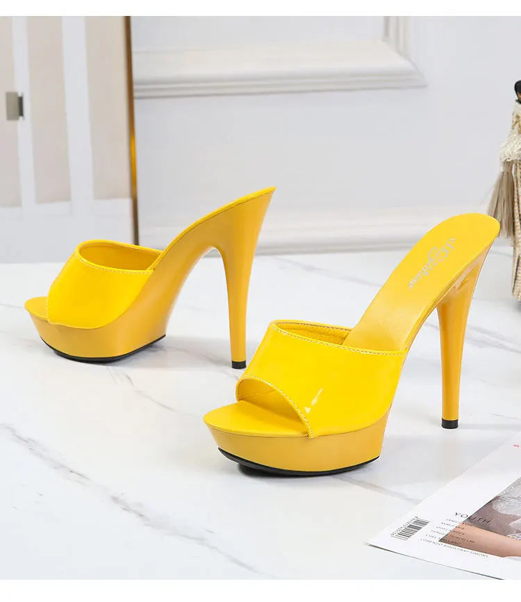 Slippers Women Summer 2022 New Black High Heels 13 CM  Color Club Sexy High Platform Thin  Party Girl Show Sandals  Size 34-43
