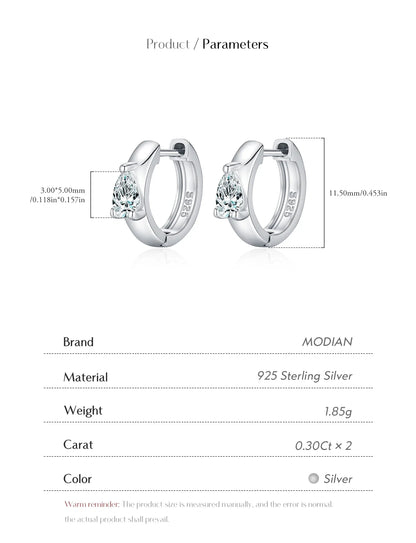 Water Drop D Color Moissanite Neutral Ear Buckle 925 Sterling Sliver Sparkling Hoop Earrings For Women Fine Jewelry