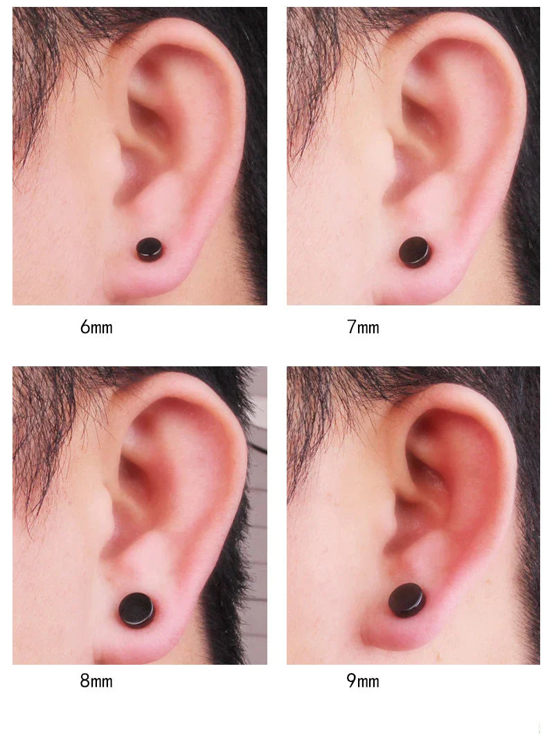 One Pair Black Stainless Steel Round Stud Earrings For Women Dumbbell Piercing Earrings Men Punk Fashion Jewelry 2-14mm