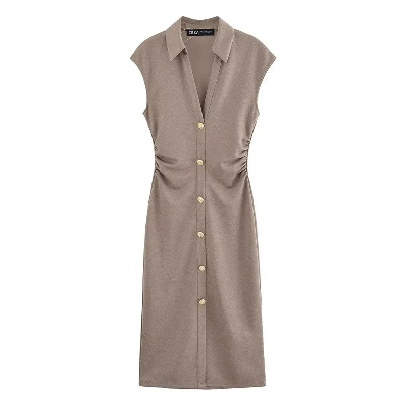 Pleated Midi Dresses for Women Sleeveless Shirt Dress Woman White Black Women's Summer Dress Draped Party Dress Women