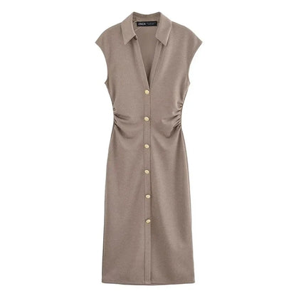 Pleated Midi Dresses for Women Sleeveless Shirt Dress Woman White Black Women's Summer Dress Draped Party Dress Women
