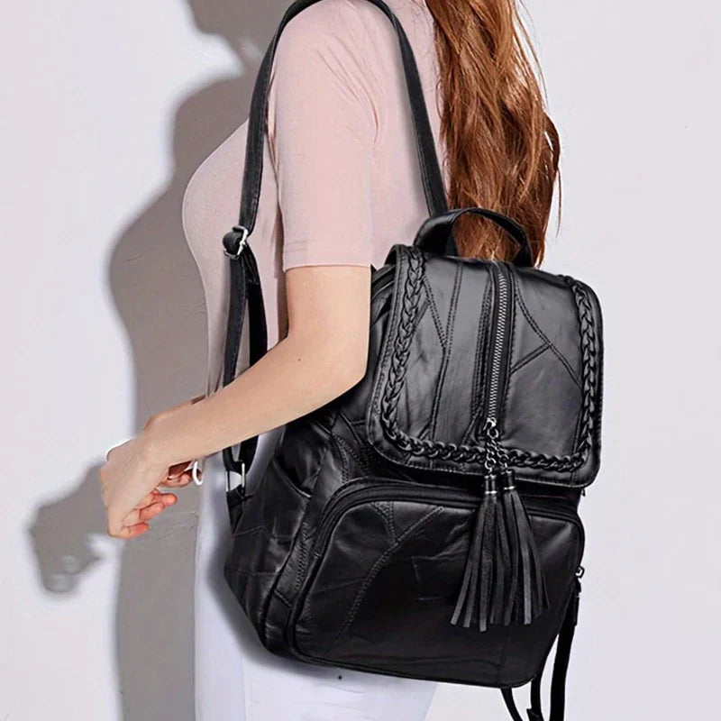 Oxford Cloth Double-Shoulder Bag Nylon Travel Women's Backpack Casual Fashionable Canvas Backpack [Random Zip Direction]