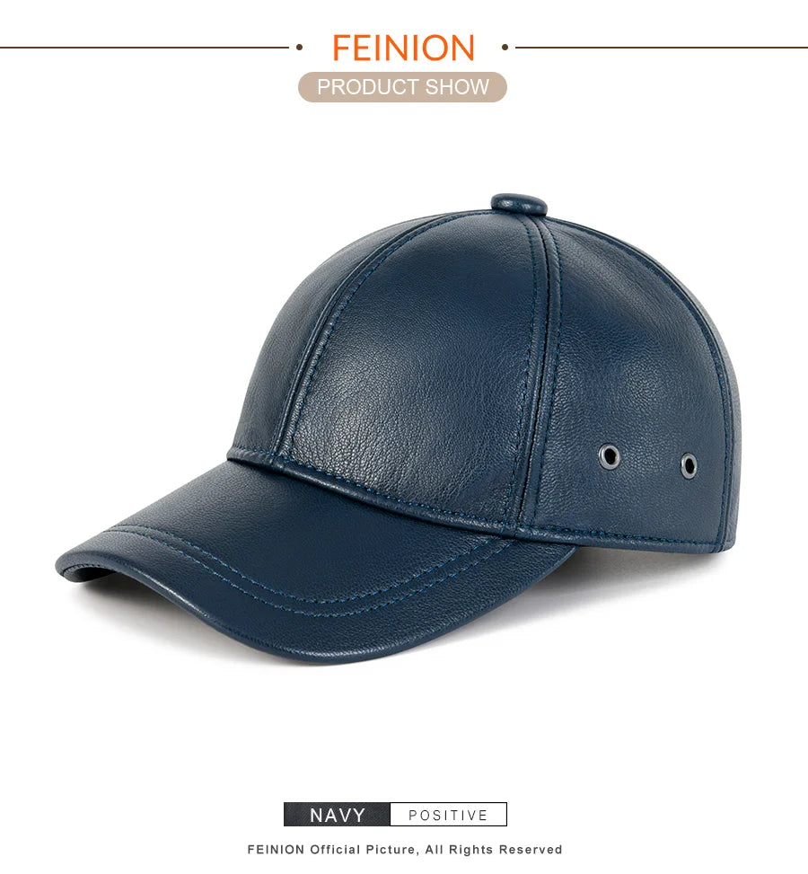 Genuine Leather Unisex Baseball Cap 100% Leather Winter Structured Flat Adjustable Back Strap Hat