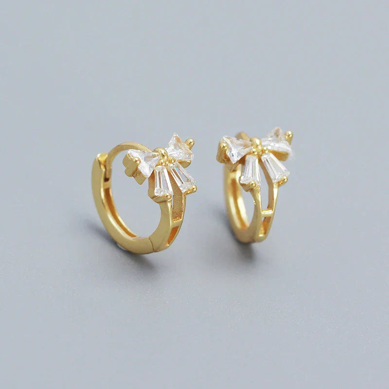 925 Sterling Silver Sweet Korean Bow Huggies Hoop Earrings for Women Fashion Cute Teen Birthday Party Girl Jewelry Gift