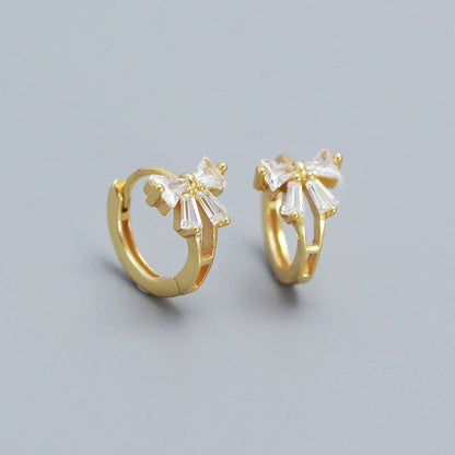 925 Sterling Silver Sweet Korean Bow Huggies Hoop Earrings for Women Fashion Cute Teen Birthday Party Girl Jewelry Gift