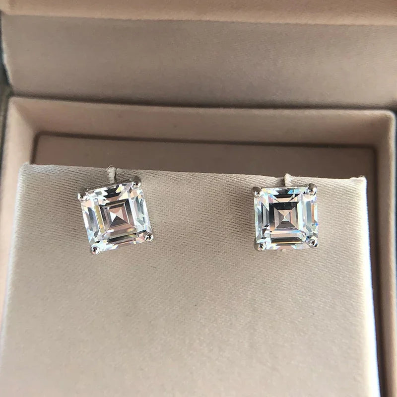 Classic 100% 925 Solid Sterling Silver 7*7MM High Carbon Diamond Gemstone Ear Studs Earrings Women Fine Jewelry Wholesale