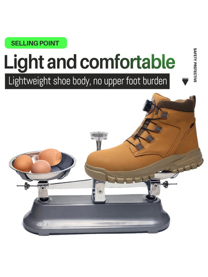 Leather Non Slip Work Boots for Men Rotating Button Safety Shoes Steel Toe Sneaker Male Puncture Proof Protective Boots