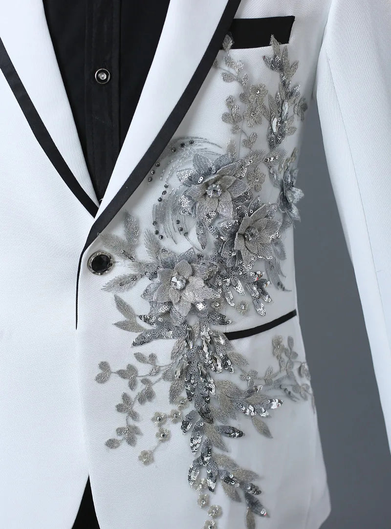 Stylish Stage Performance Men's Singer Nightclub Barbecue Suit Floral Embroidery Three-dimensional Double-sided Jacket