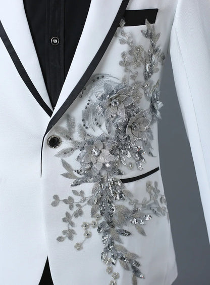 Stylish Stage Performance Men's Singer Nightclub Barbecue Suit Floral Embroidery Three-dimensional Double-sided Jacket