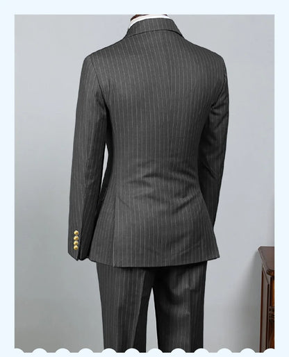 2 Piece Black Striped Men's Suit Set Golden double breasted Lapel Jacket Elastic Pants Wedding Part Prom Dinner Wrok Travel