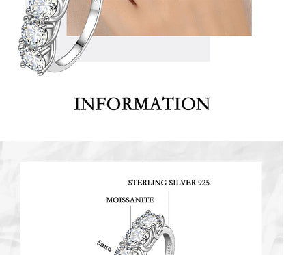 2.5/5CT Moissanite Ring For Women S925 Pure Silver Five Gemstone Ring Luxury Wedding High-end Jewelry