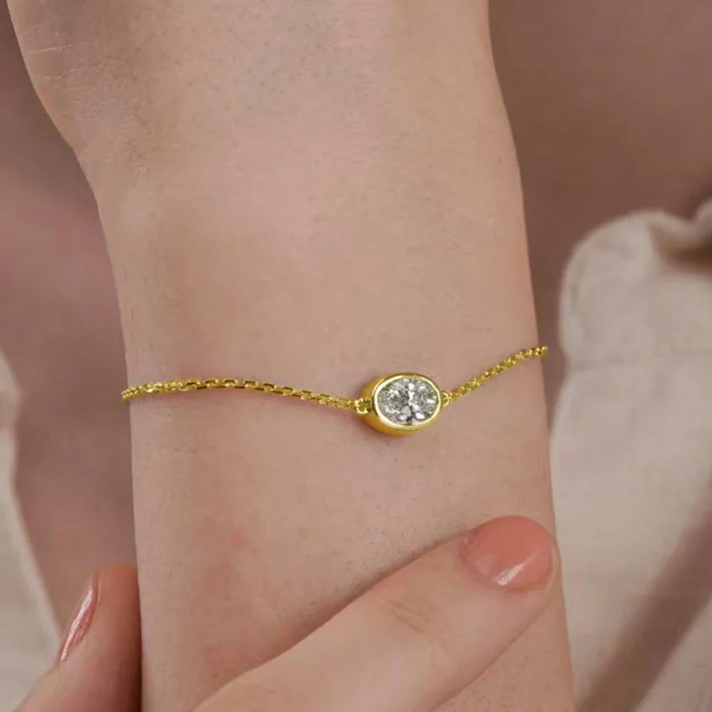 1/2CT Bezel Set Pear Oval Cut Moissanite Solitaire Link Bracelet Women S925 Silver Dainty Diamond Bridal Wrist Chain Gift