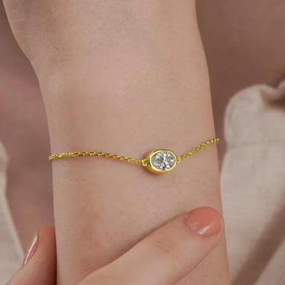 1/2CT Bezel Set Pear Oval Cut Moissanite Solitaire Link Bracelet Women S925 Silver Dainty Diamond Bridal Wrist Chain Gift