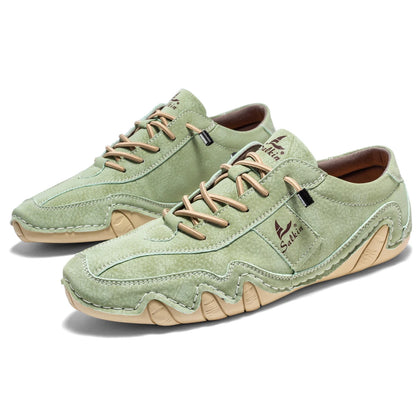 Spring Handmade Leather Casual Men Shoes Design Fashion Sneakers Man Loafers Breathable Soft Flat Shoes Driving Shoes