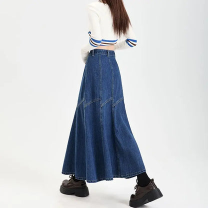 Women Blue A-line Denim Skirt Vintage Aesthetic Y2k Patchwork New Jean Skirt Harajuku Korean Cowboy Skirts 2000s Clothes Summer