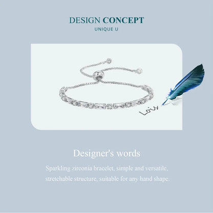 Luxury Square Zircon Adjustable Bracelet Sparkling Zirconia Chain Link for Men Women Birthday Gift Crystal Fine Jewelry