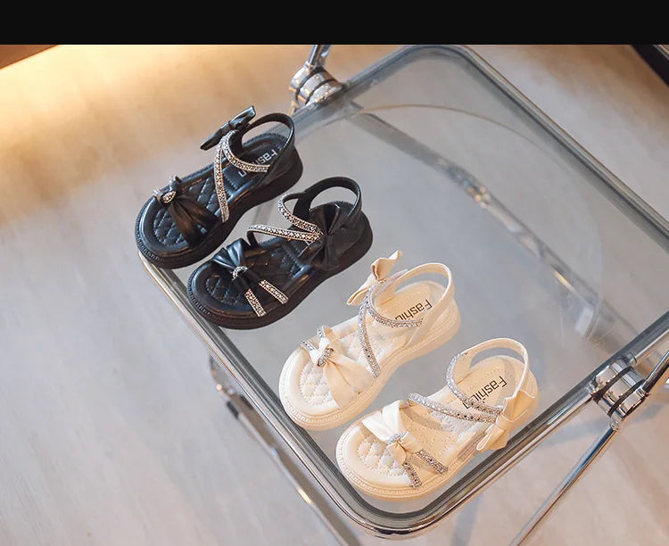 Children Princess Shoes Baby Girls Flat Bling Leather Sandals Fashion Sequin Soft Kids Dance Party Sparkly Shoes Crystal F05214