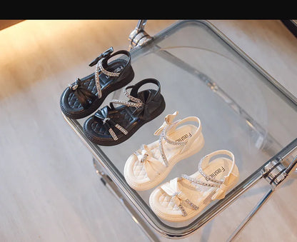 Children Princess Shoes Baby Girls Flat Bling Leather Sandals Fashion Sequin Soft Kids Dance Party Sparkly Shoes Crystal F05214