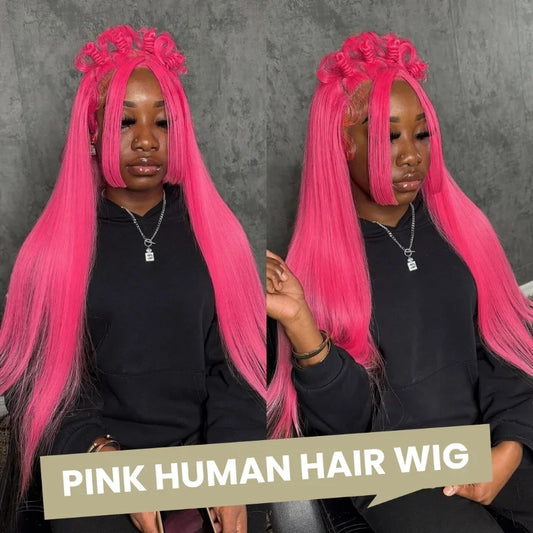 30 36 inch Hot Pink Transparent Lace Front Wig Human Hair 13x6 Lace Frontal Wigs For Women Long Straight Colored Human Hair Wigs