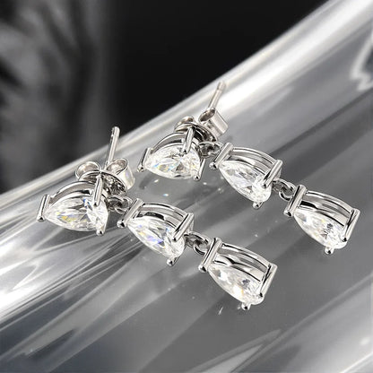 Pear Cut 3-Stone Full 3EX Moissanite Short Dangle Drop Earrings for Women s925 Silver Teardrop Earring Party Jewelry Gift